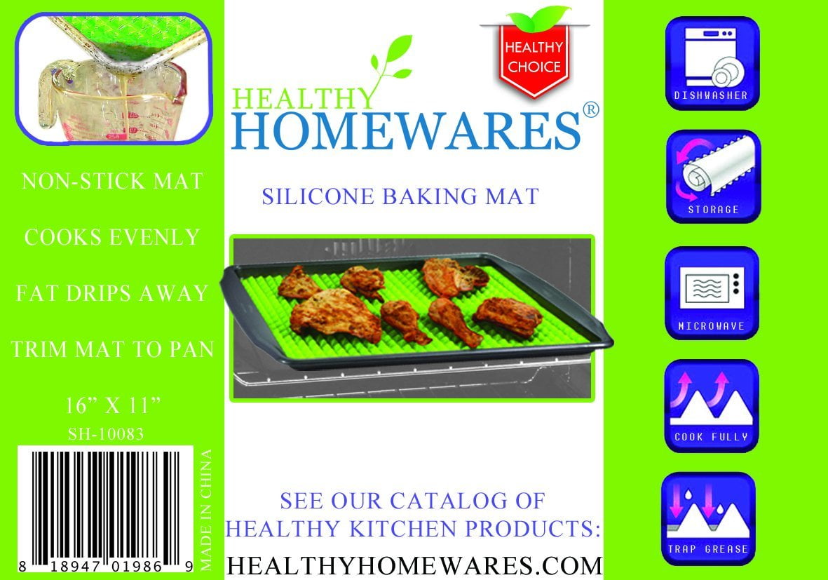 Southern Homewares SH-10083-2PK Healthy Homewares Raised Silicone Baking Sheet Non-Stick Cooking Mat Oven Tray Liner Green Set of 2