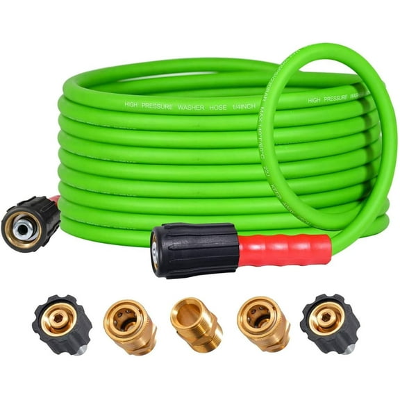 YAMATIC Top Flexible Pressure Washer Hose 25FT X 1/4", Kink Resistant Real 3200 PSI Heavy Duty Power Washer Extension Replacement Hose With M22-14mm x 3/8" Quick Connect Kit For Gas & Electric, Green