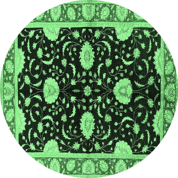 Ahgly Company Indoor Round Oriental Emerald Green Industrial Area Rugs, 7' Round