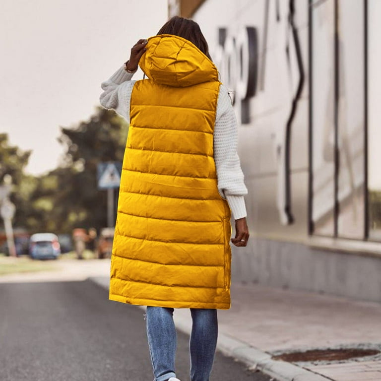 BLVB Women's Winter Hooded Long Down Vest Full-Zip BLVB Women's Winter Hooded Long Down Vest Full-Zip
