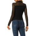 thumbnail image 3 of INSPIRE CHIC Mesh Top for Women's Solid Long Sleeve Mock Neck Sheer Panel with Side Shirring XS Black, 3 of 6