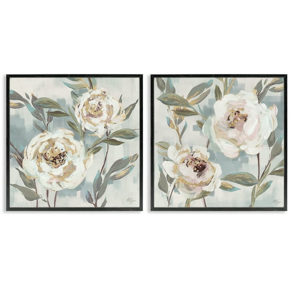Stupell Industries Country Antique Blossoms Plants & Flowers Painting Black Framed Art Print Wall Art, 12 x 12, Set of 2