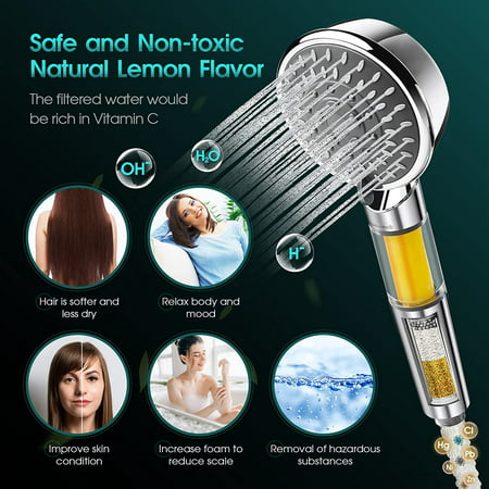 Filtered Shower Head with Vitamin C, 5 Modes Shower Head Filter for Hard  Water with 2