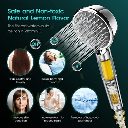 Filtered Shower Head with Vitamin C, 5 Modes Shower Head Filter for Hard Water with 2 Filtered Shower Head with Vitamin C, 5 Modes Shower Head Filter for Hard Water with 2