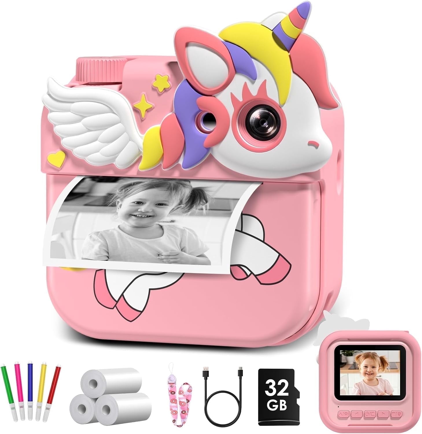 Gofunly Kids Camera Instant Print, 1080P HD Instant Camera for Kids, Toddler Digital Camera for 4-12 Year Old Boys Girls - Pink