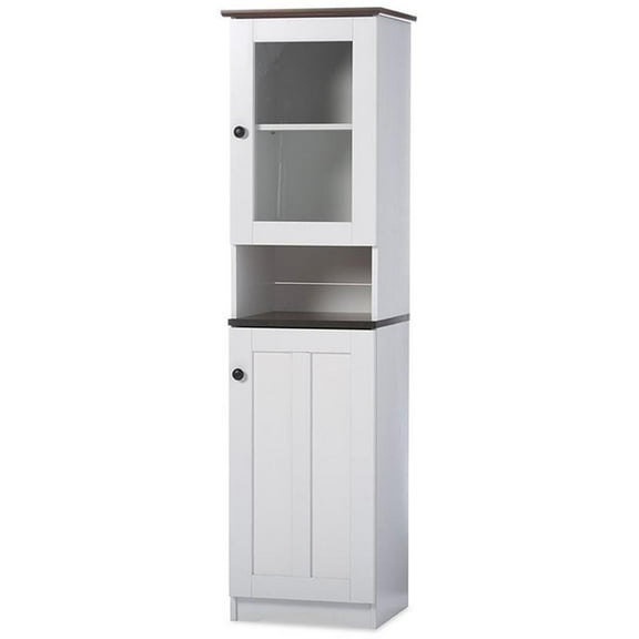 Pemberly Row Contemporary Engineered Wood 2 Door Pantry in White and Dark Brown