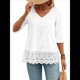 thumbnail image 2 of Camiseta de Verano con Cuello en V, 3/4, Estilo Retro, y con Bordado de Patchwork de Encaje Vintage para Mujer. M, 2 of 10