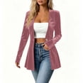 thumbnail image 4 of Yyeselk Women Open Front Velour Cardigan Coat Long Sleeve Button Down Tunic Blazer Cardigans Slim Fit Trendy Elegant Outerwear Pink XXL, 4 of 6