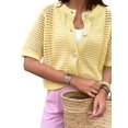 thumbnail image 2 of Women's Hollow Out Short Sleeve Knit Cardigan Yellow M, 2 of 9