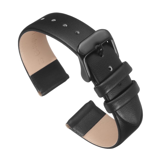 Correa de Cuero Uxcell, Correa de Reloj de Cuero Lisa y Plana para Hombres y Mujeres, Negro, Negro 18mm