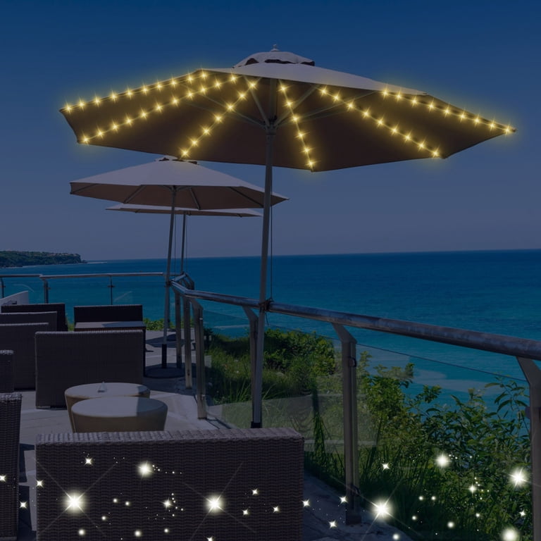 lighted patio umbrella usb AMZSTAR Solar Light with 8 Lighting Modes and Remote Control Cordless LED Umbrella Table Light Outdoor Lighting Beach Tent Garden Camping Party Decoration (Multicolor) at the beach or the backyard Floleo Solar Umbrella Lights with