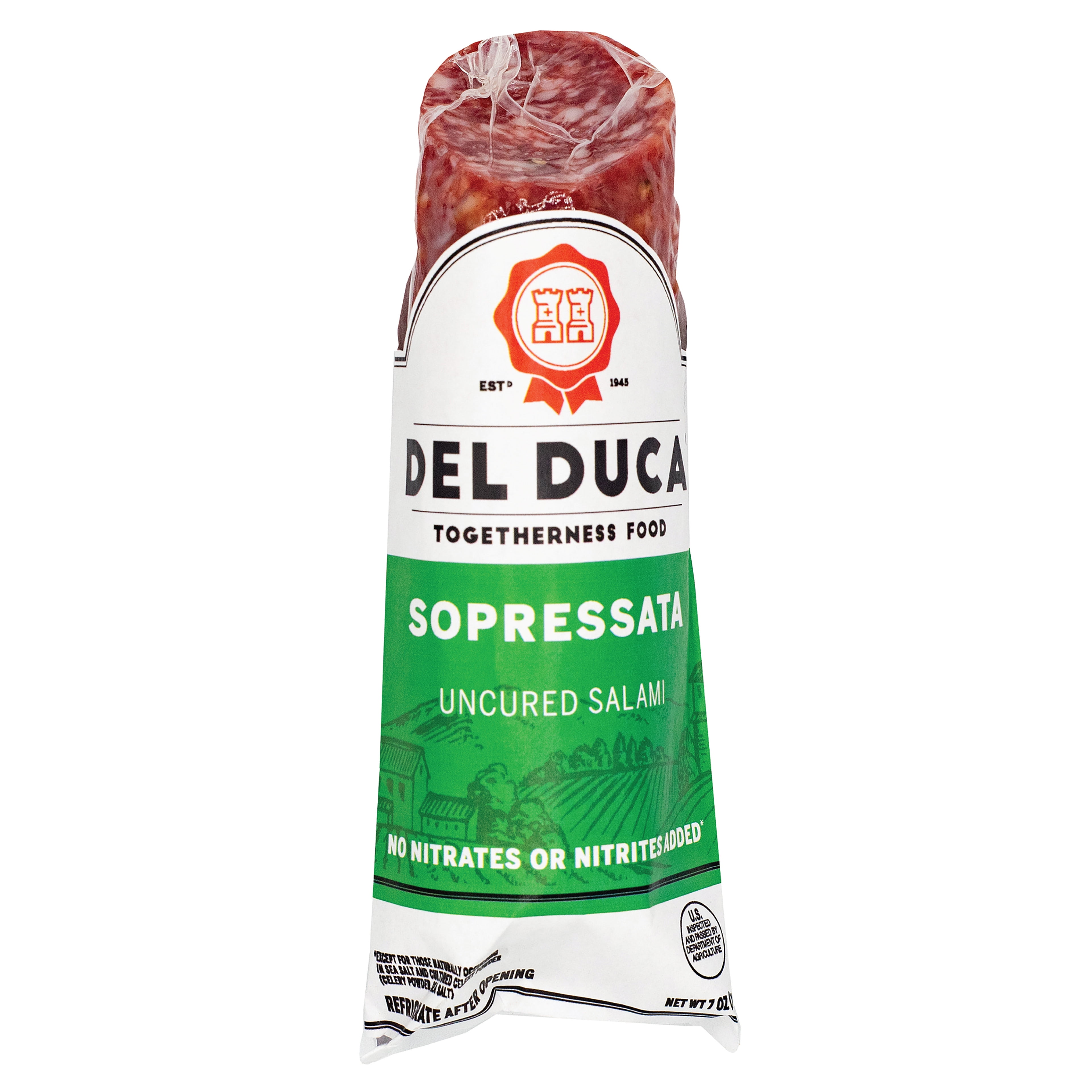 Del Duca, Italian Style Sausage, Uncured Sopressata Salami Chub, 7 oz