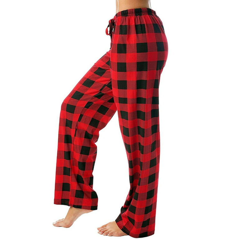 Skpblutn Women'S Pants Plaid Printed Pajama Elastic Rope Red Xl
