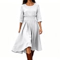 thumbnail image 2 of CHGBMOK Women's 3/4 Sleeve Dress Smocked Waist Flowy A Line Midi Dresses Casual Round Neck Dress, 2 of 6