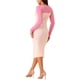 thumbnail image 3 of Vestido midi de corte con escote de manga larga para mujer Inspire Chic, suéter de punto en bloque de color XL Rosa-Rosa claro, 3 of 5
