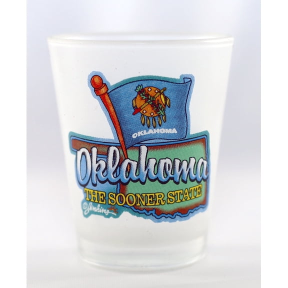 Oklahoma Sooner State Map-Flag Frosted Shot Glass