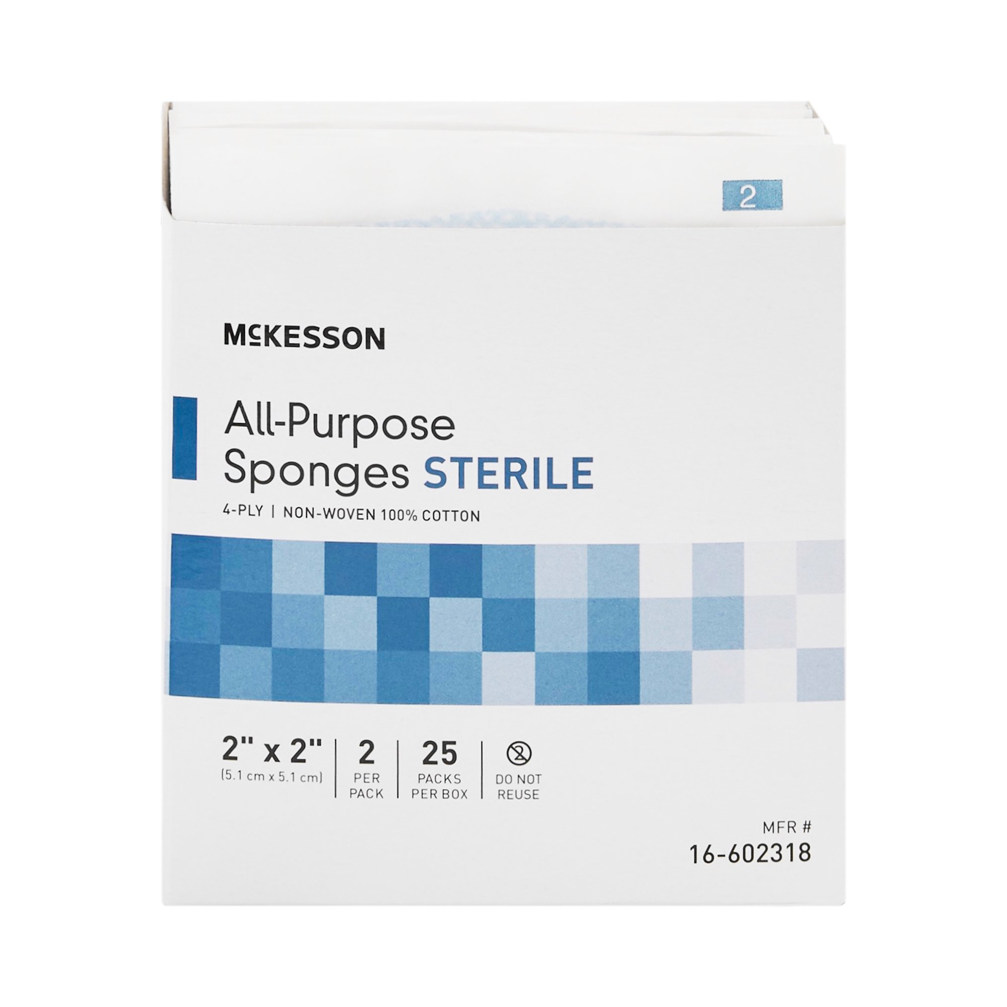 McKesson All Purpose Sponges, Sterile Wound Pads, 2 in. x 2 in., 2 per Pack, 1500 Packs, 3000 Total