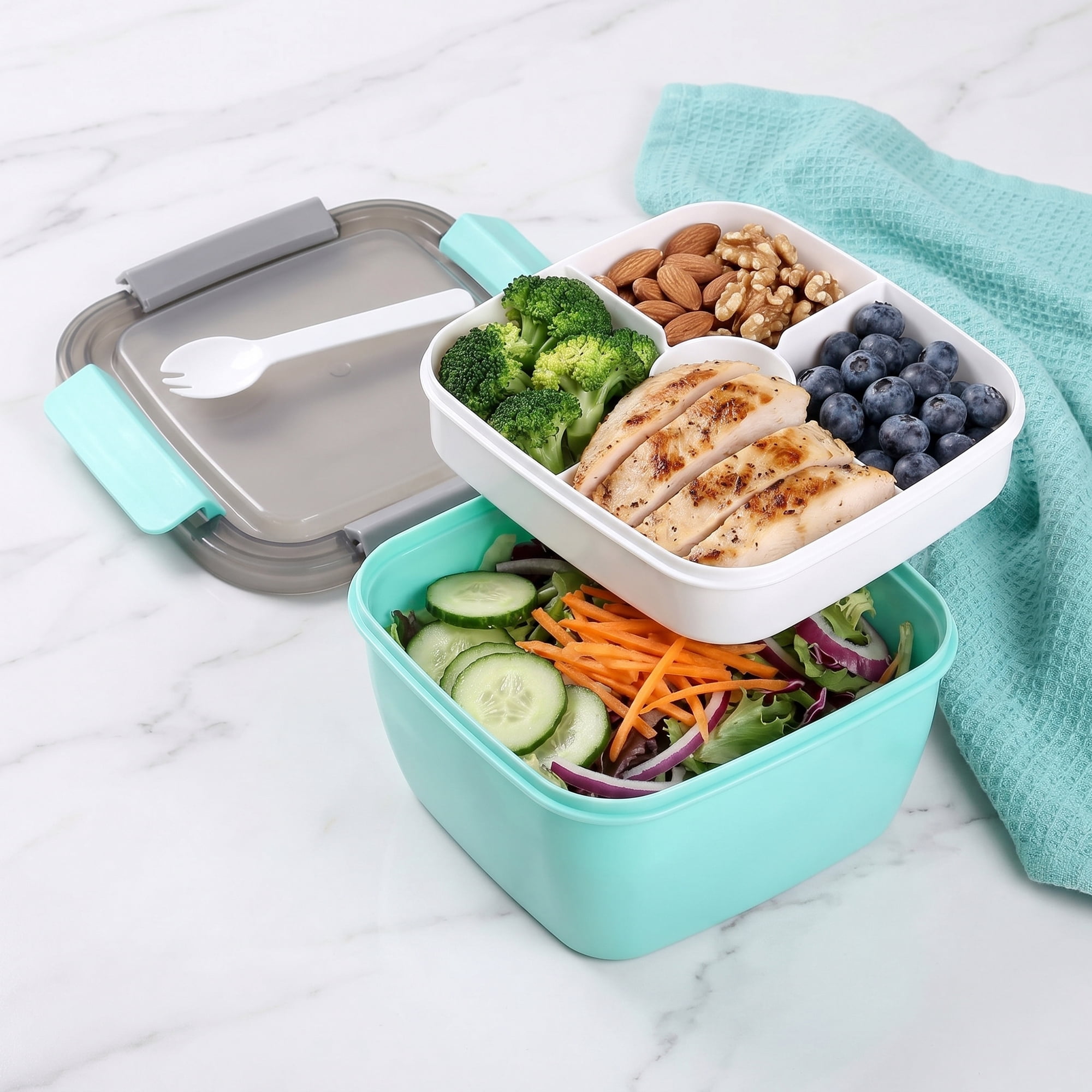 Unique Bargains Lunch Leak-Proof Meal Prep Container with Dressing Cup Green-2