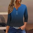 thumbnail image 5 of Womens 3/4 Sleeve T-Shirts, Summer Tops for Women Fashion Loose Fit Ombre Tie Dye Button Up Notch V Neck T Shirts S-3XL, 5 of 5