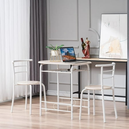 Ktaxon 3-Piece Wooden Round Table & Chair Set for Kitchen Dining Room White and Oak