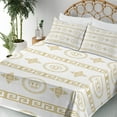 thumbnail image 3 of Ambesonne Rome Emoji Fitted & Top Sheet Set with Sham, Classic Rococo Damask, Pale Earth Yellow Pearl, 3 of 5