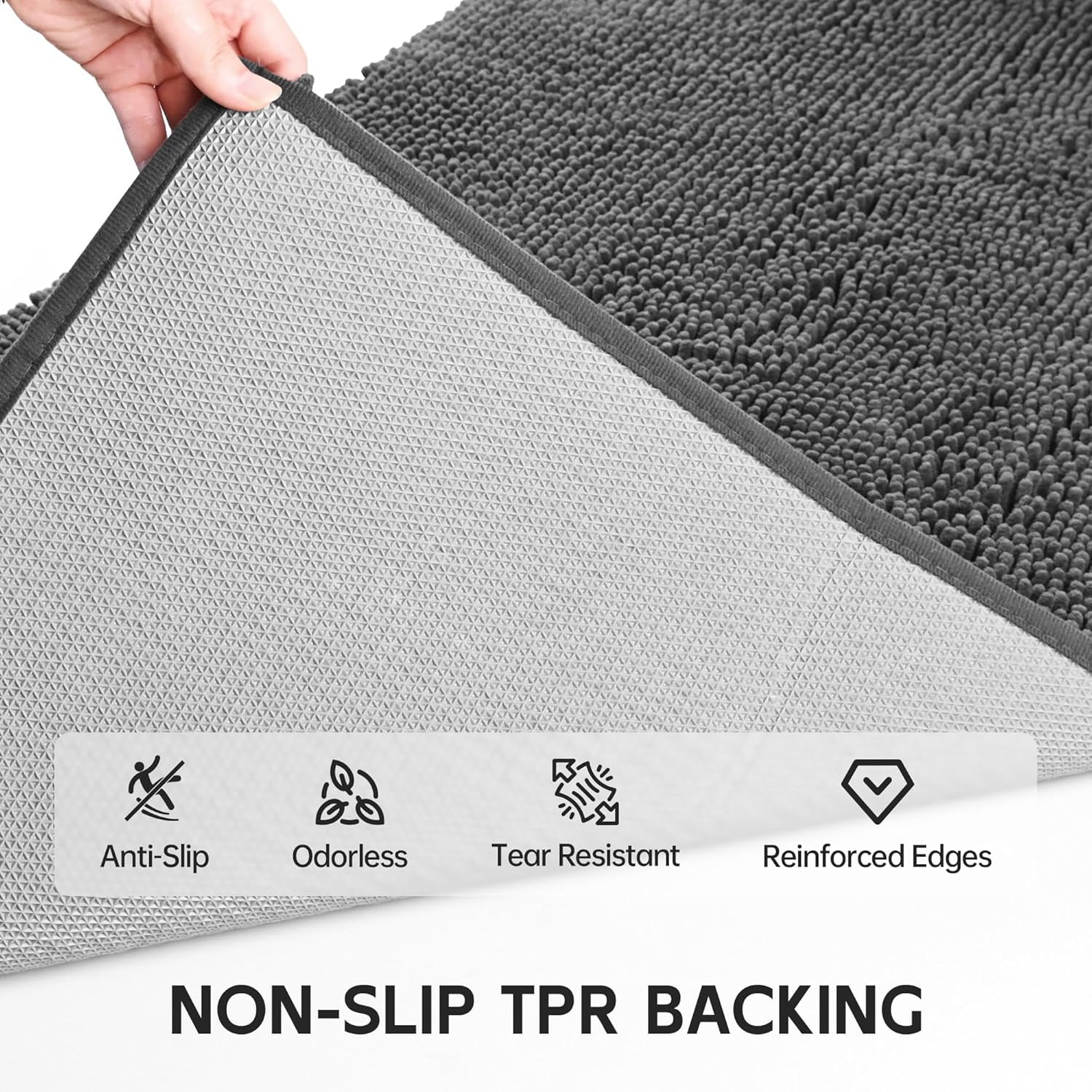 Bath Rug Mat,Extra-Soft Absorbent Chenille Bathroom Mats, 72" x 24" Non-Slip Rubber Backing, Large Washable Bath Mat for Bathroom Floor, Home Decor Accessories, Grey
