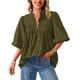 thumbnail image 1 of Blusas PRETTYGARDEN para mujer, verano 2025, mangas cortas, holgadas, con botones, con cuello en V, plisadas, informales, con cuello en V (verde militar, XL), 1 of 8