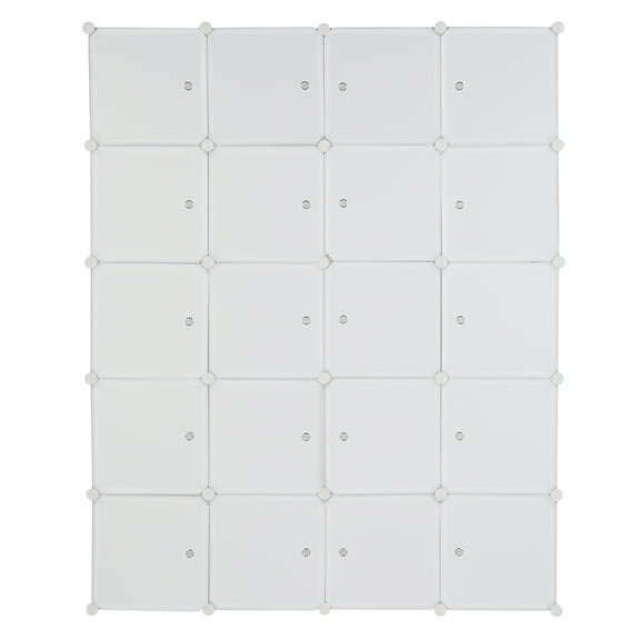 IVV 20 Cube Modular Closet Cabinet Organizer Stackable Plastic Cube Storage Shelves With Hanging Rod White