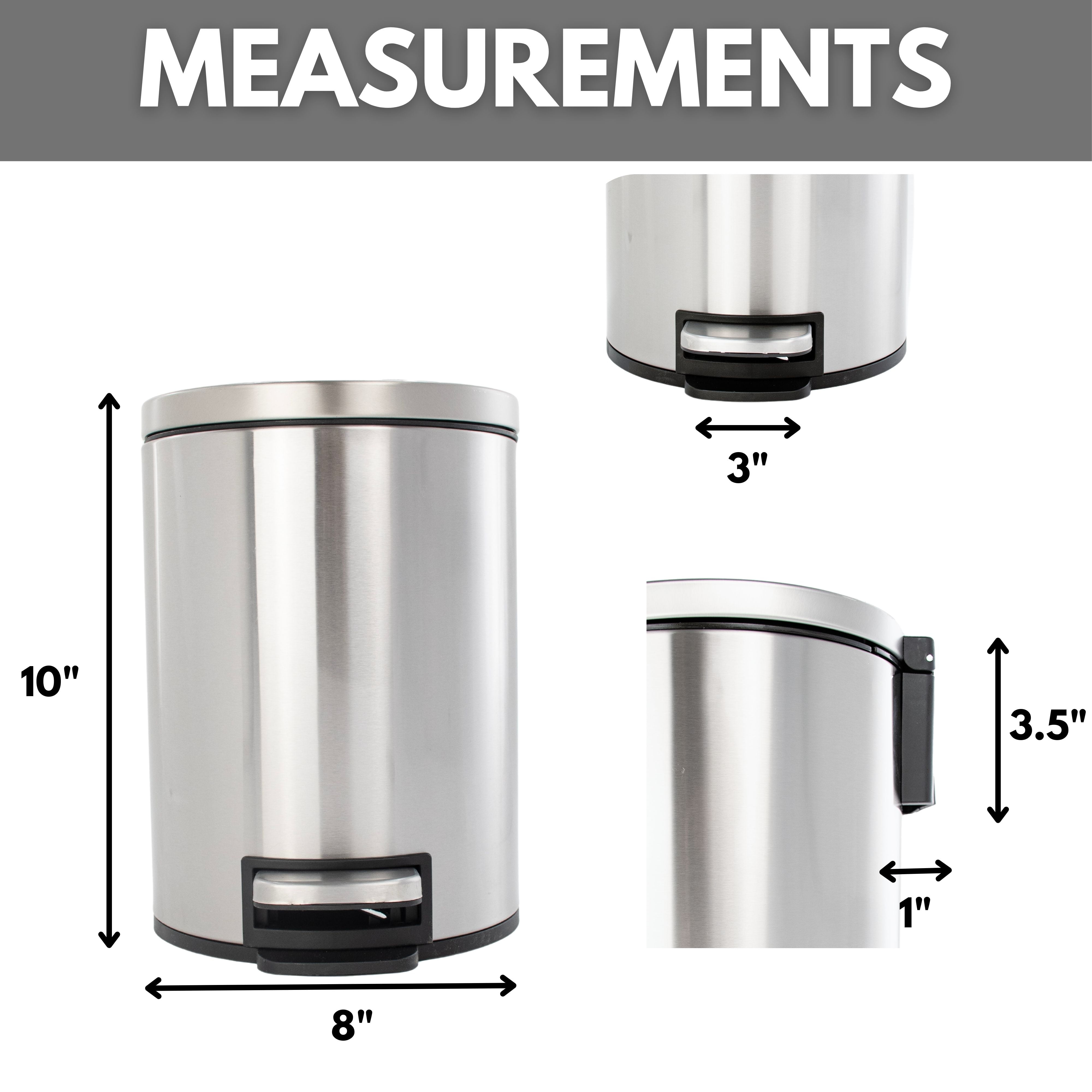(4 pack) Better Homes & Gardens Bathroom Trash Can, 1.3 Gallon, Stainless Steel Round Step on Garbage Bin