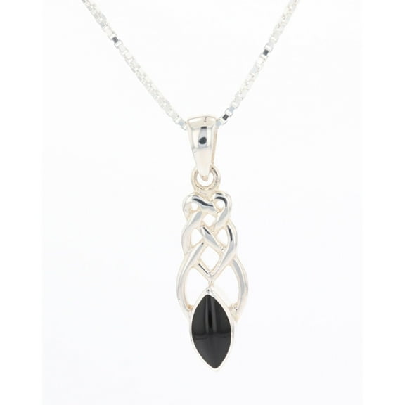 Jewelry Trends Sterling Silver and Black Onyx Celtic Knot Tear Drop Pendant Necklace 18" Created Black Onyx