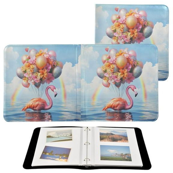 Leather Cover Photo Album 80 Pockets 4x6 Photos Bookshelf Picture Album Flamingo Balloon Rainbow