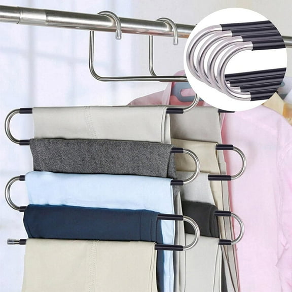 S-Shape Pants Hangers 5 Layers Hangers Closet Space Saver,Non Slip Jeans Hanger for Pants Jeans Scarfs Belts Ties(4-Pack)