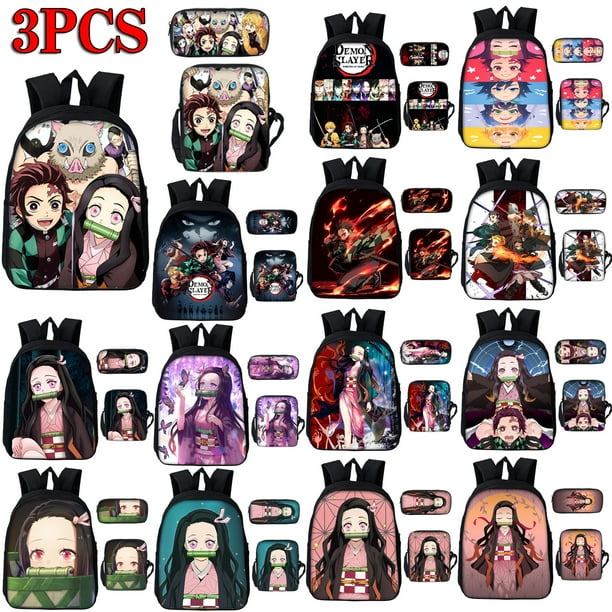 Demon Slayer Backpacks Set, 3PCS Anime Demon Slayer Nezuko Tanjirou Kimetsu No Yaiba Backpack