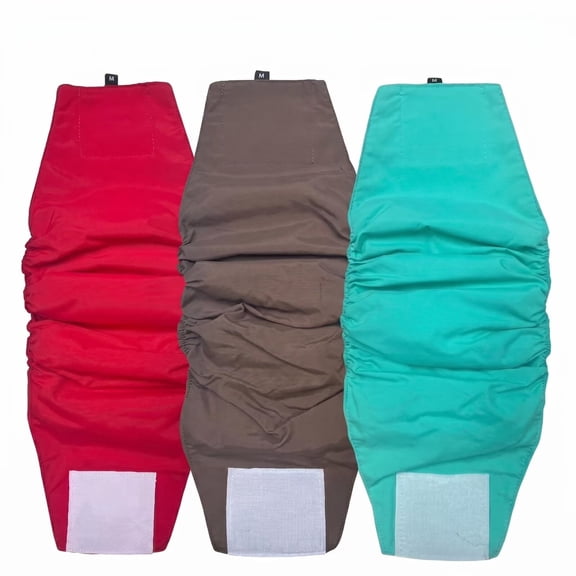 GFQ 3 Pack Washable Reusable Male Dog Diapers, Leak Proof Super Absorbent Pet Nappies with Magic Tape, for Dog Heat Period, Post Surgery Recovery, Red Brown Teal,XS