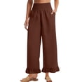 thumbnail image 7 of Lumtrix Womens Cotton Linen Wide Leg Pants Summer Casual High Waist Ruffle Hem Cropped Trouser With Pockets For Daily Coffee S, 7 of 7