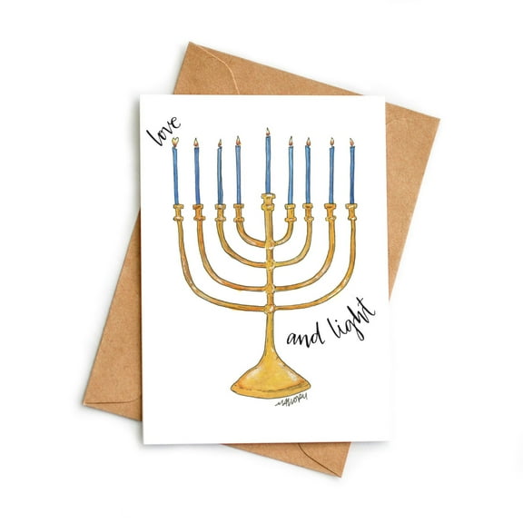 Hanukkah Card - "Love and Light" Menorah Design with Envelope - Blank Inside for Joyous Wishes - Perfect Greeting Card for Hanukkah Celebrations
