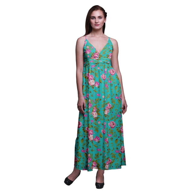 Bimba Robe Bohème de Plage Longue Sans Manches à Bretelles Imprimée Florale pour Femme - XX-Grand
