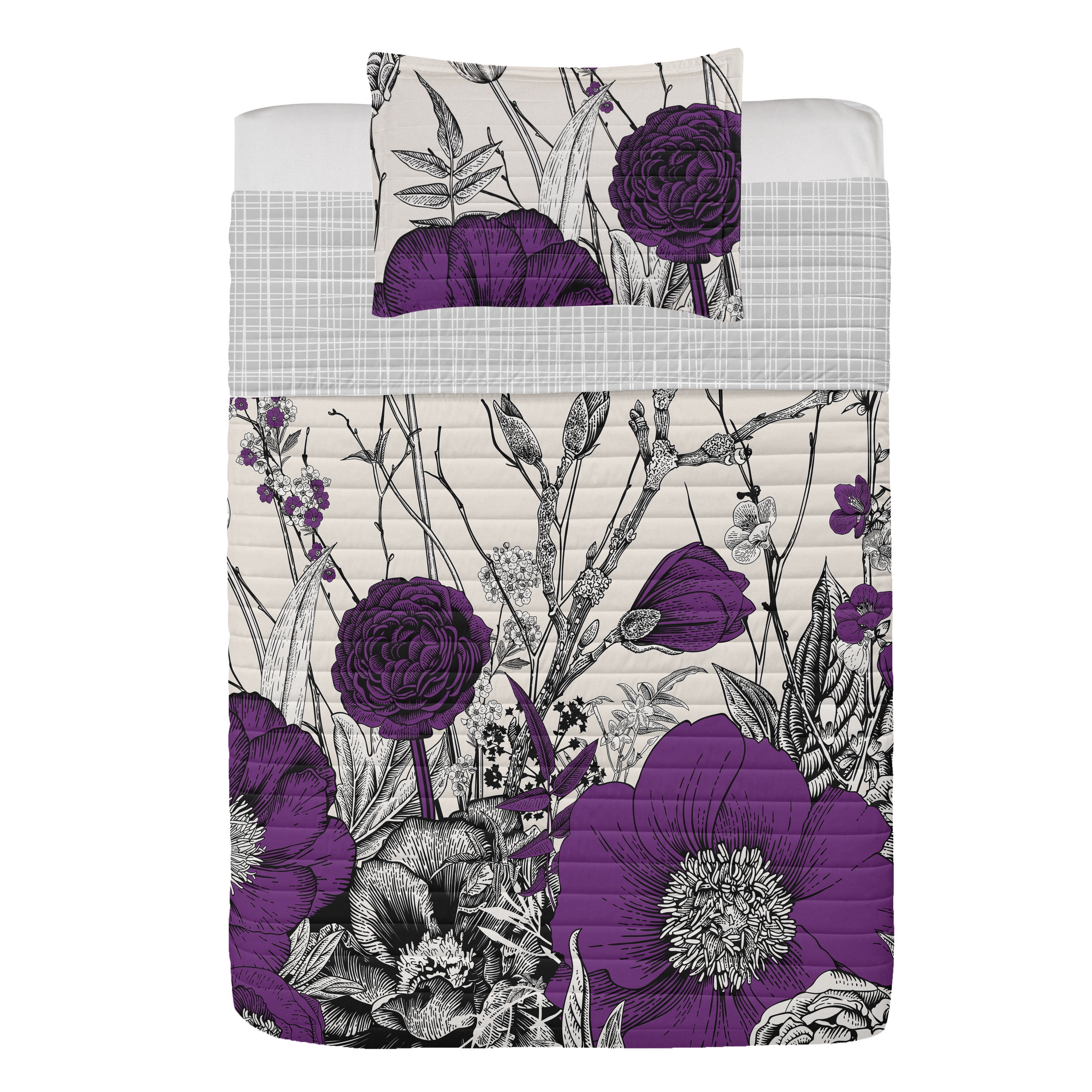 Dogwood Flower Reversible Bedspread Set, Retro Spring Bush Cherry Bloom