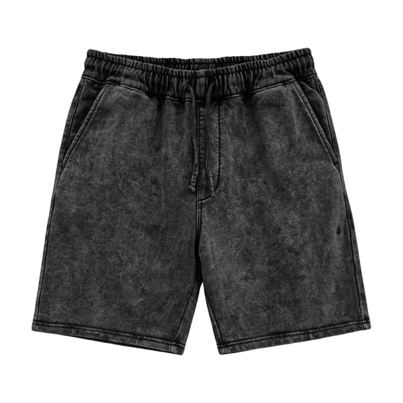 PIMSSY Men Shorts Fashion Washed Distressed Loose Fit Drawstring Shorts Summer Casual Cropped Shorts Solid Color Outdoor Male Holiday Bottoms