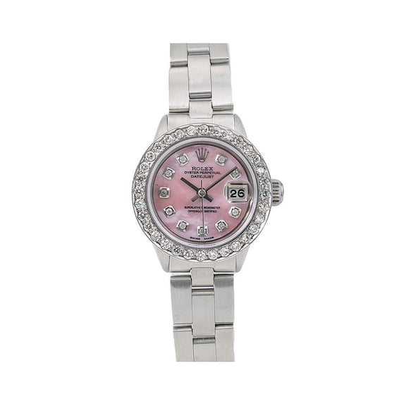 Pre-Owned Rolex Datejust 26MM 6916 Pink Mother of Pearl Diamond Dial Diamond Bezel Stainless Steel Oyster Bracelet 1.25ct