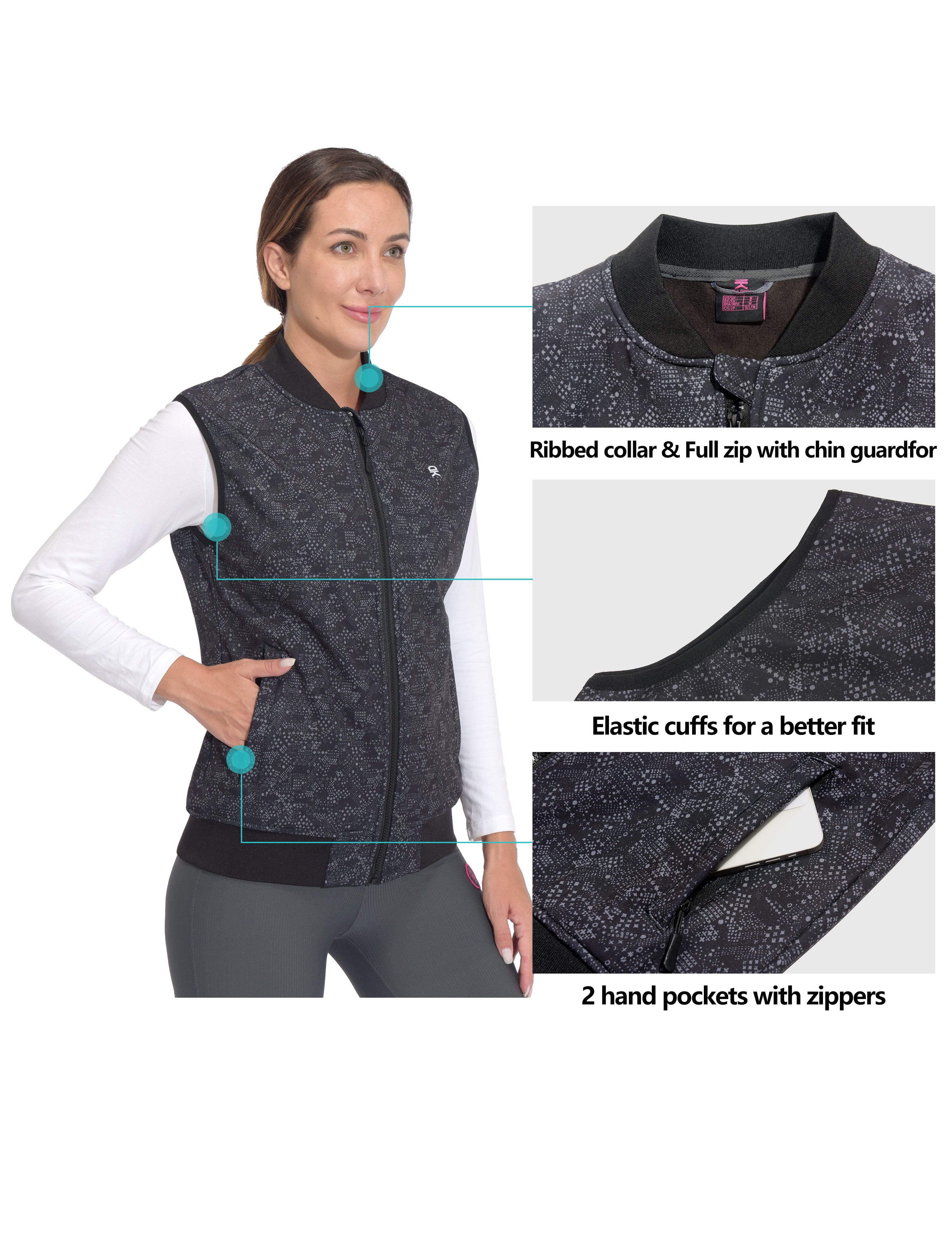 Little Donkey Andy Lightweight Fleece Lined Golf Hiking Vest for Women Waterproof Softshell Running Casual Sleeveless Jacket Black Stars M