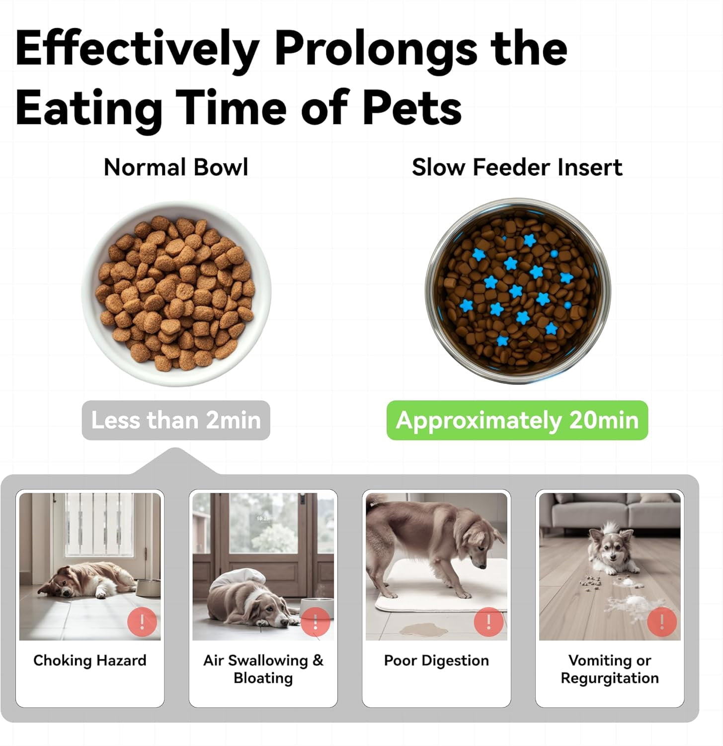 Anti-Choking Silicone Slow Feeder Insert for Cat & Dog Bowls, Suction Cups, Fits Most Bowls, Ideal for Puppies & Small Breeds (Grey)