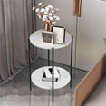 thumbnail image 4 of 2-Tier White Marble Side End Table Sofa Coffee Tea Table Bedside Nightstand with Black Metal Frame, 4 of 11