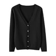 thumbnail image 2 of Women's Cardigan Spring And Autumn Leisure Loose Solid Long Sleeve V Neck Button Knitted Soft Cardigan Coat,Black Women's Cardigan L, 2 of 7