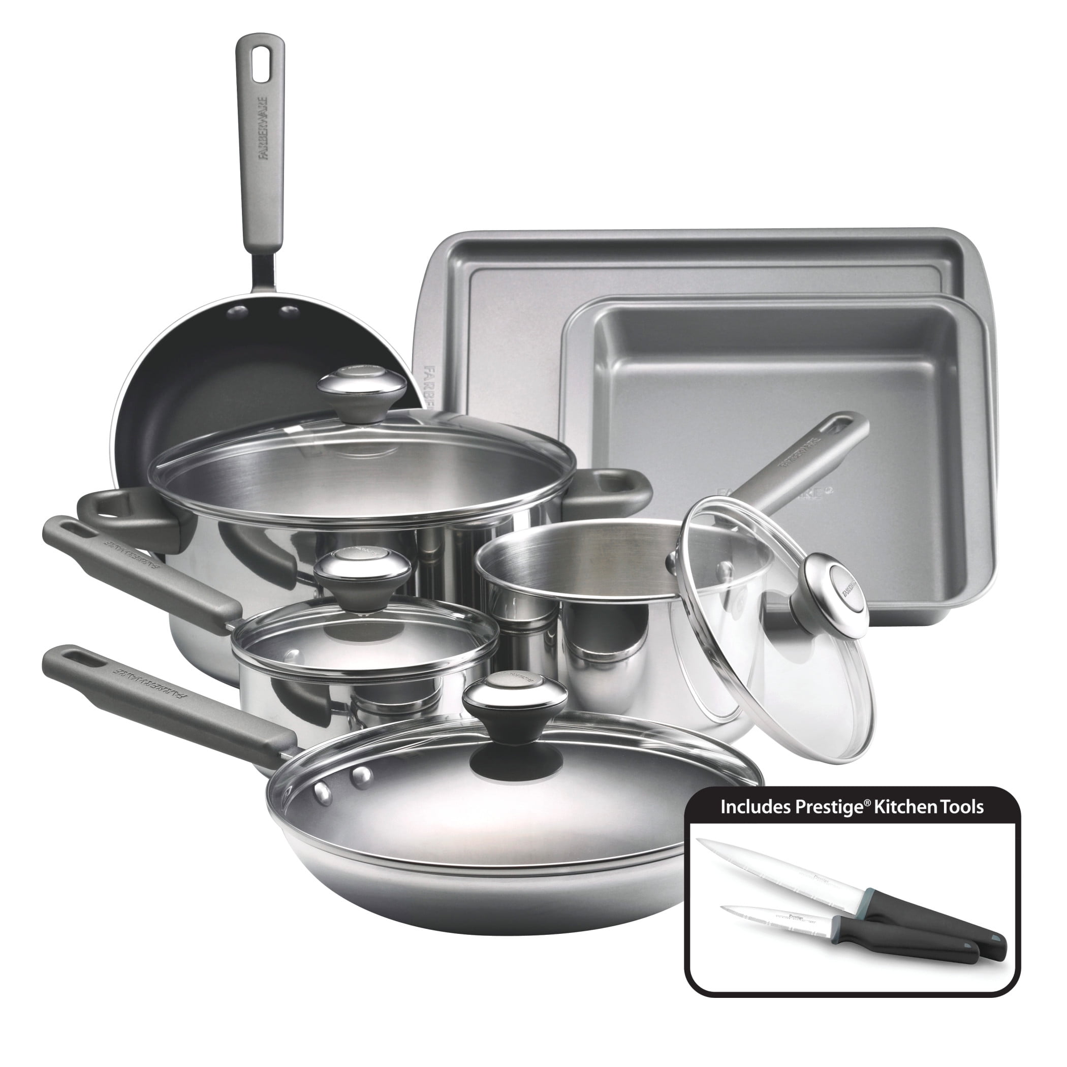 Farberware 13-Piece Complements Stainless Steel and Nonstick Pots and Pans  Set/Cookware Set, Silver