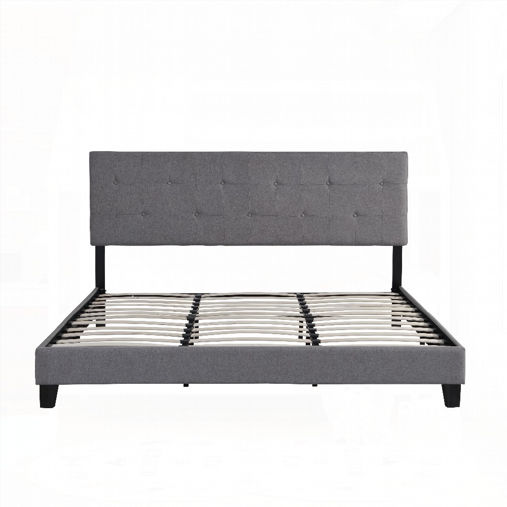 Modern King Size Bed Frame with Button Tufted Headboard, Easy Assembly, No Box Spring
