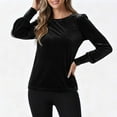 thumbnail image 5 of Inverlee Velvet Round Neck Shirts for Women Trendy Lantern Long Sleeve Solid Tops Winter Pleated Casual Blouse, 5 of 7