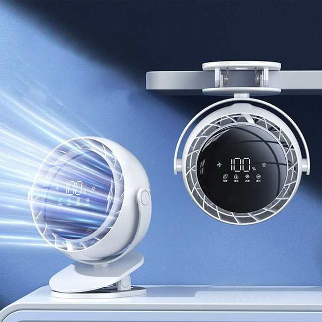 Portable Fan With Clip Rechargeable,Small Clip On Fans For Home Quiet,Portable Recirculating Fan USB Chargeable Chiller With 4-Speed With LED Lights For Home Office Bedroom