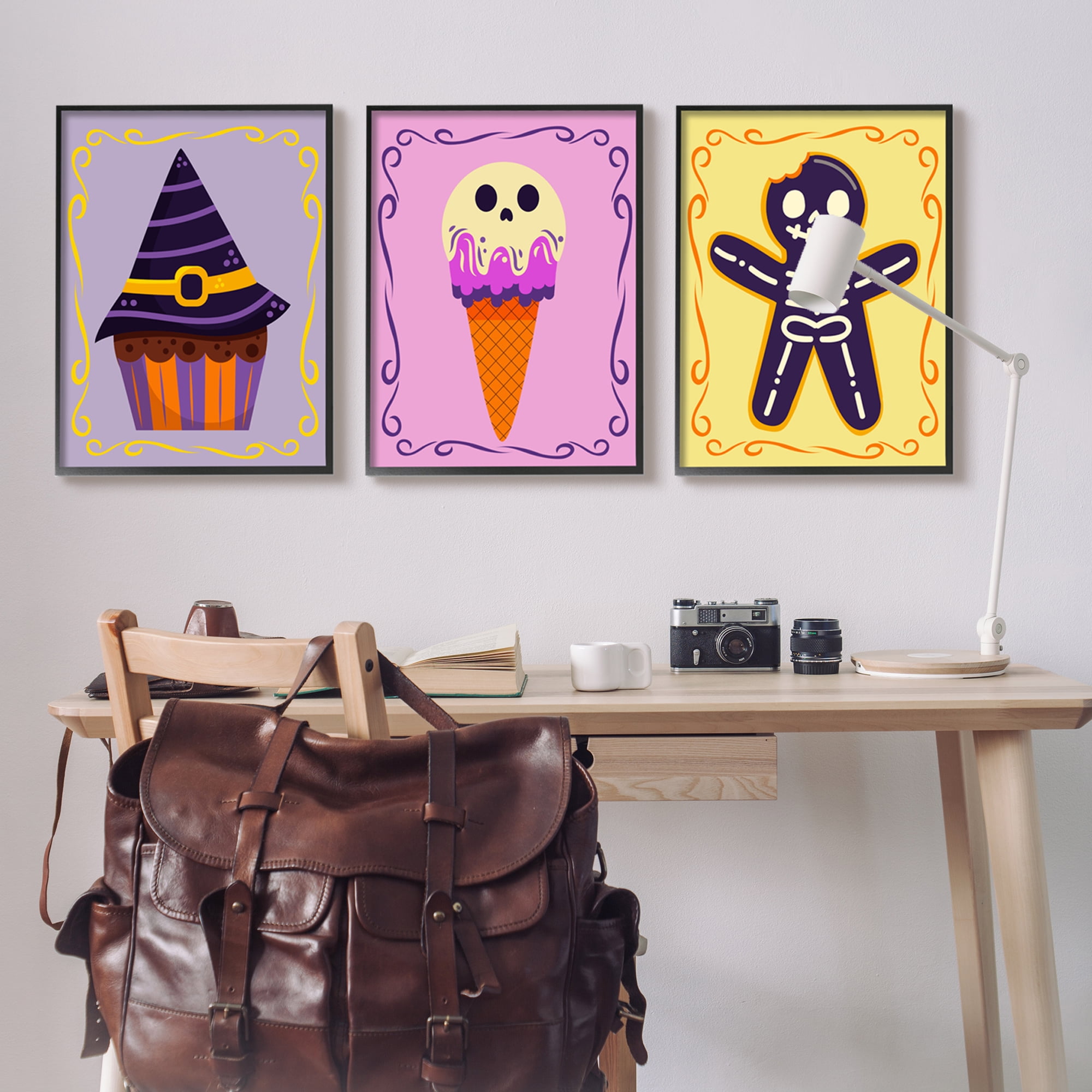 Stupell Industries Varied Halloween Desserts Holiday Painting Black Framed Art Print Wall Art, 24 x 30, Set of 3