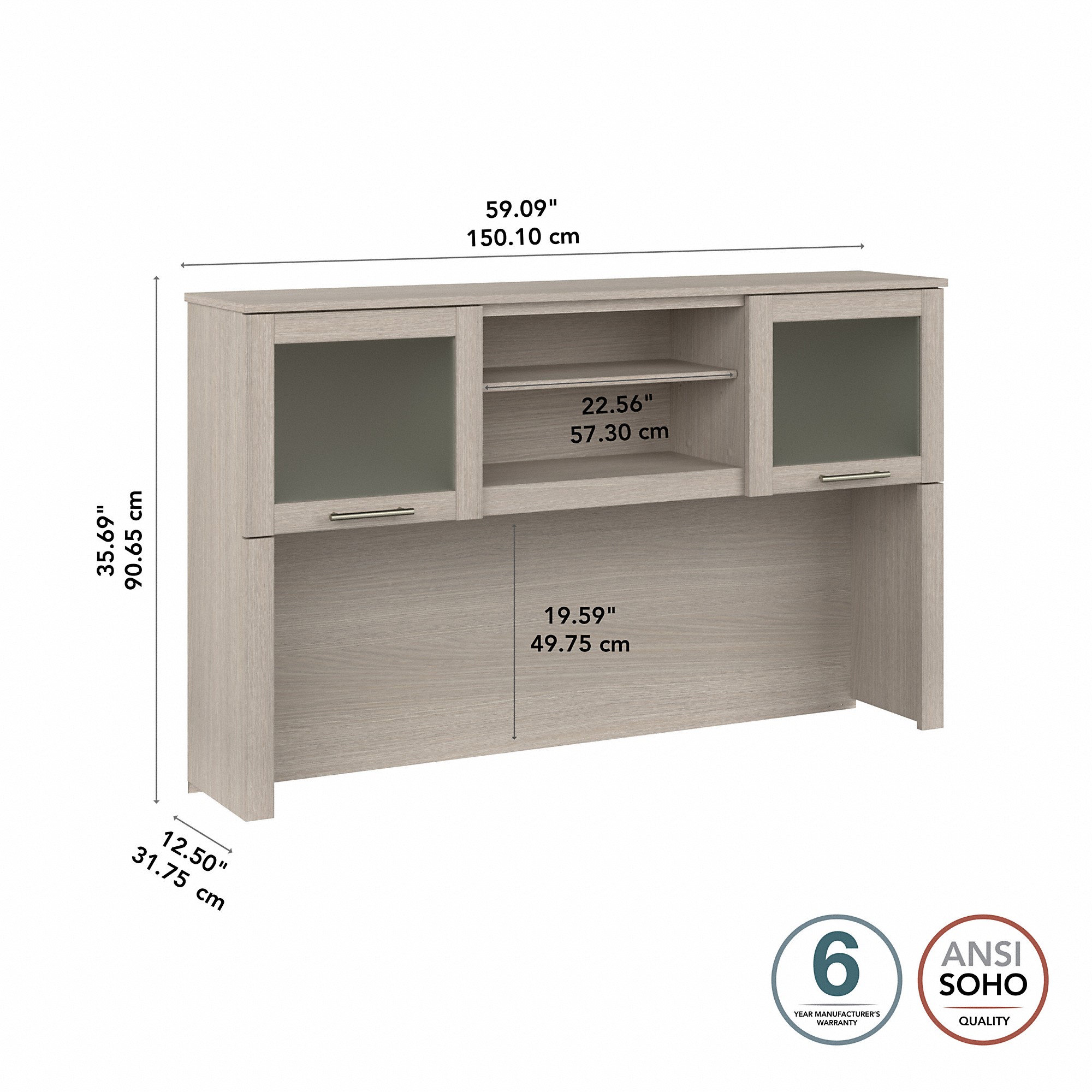 Bush Furniture Somerset 60 in 2-Door Hutch with Open Storage in Sand Oak - fits on Somerset 60 in L Desk (Sold Separately) - image 3 of 4